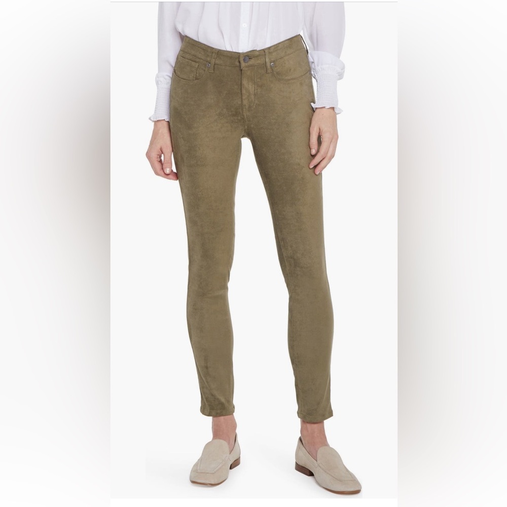 NYDJ Ami Skinny Faux Suede Skinny Ankle Pants Jeans in Moss Khaki Green Size 16